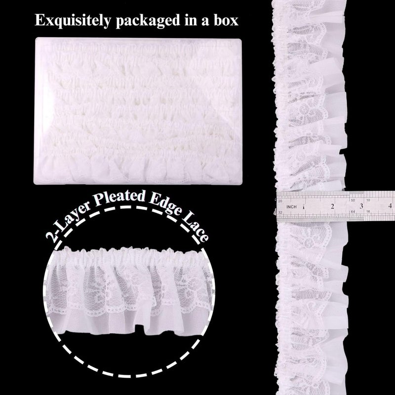 GXTIZAS White Lace Ruffle Ribbon Double-Layer Pleated Chiffon 6cm Wide Lace Elastic Trim Wrinkle-Free Boxed for DIY Sewing, Clothing, Pillowcase Decoration(5yards) - Image 2